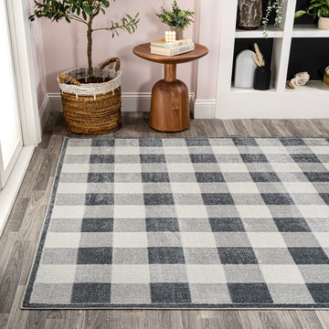 Gingham Gradient Plaid Cottage Machine-washable Area Rug